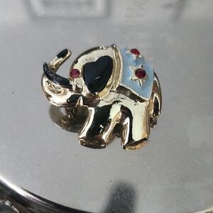 Gold Tone Elephant Brooch with Blue and Red Accents